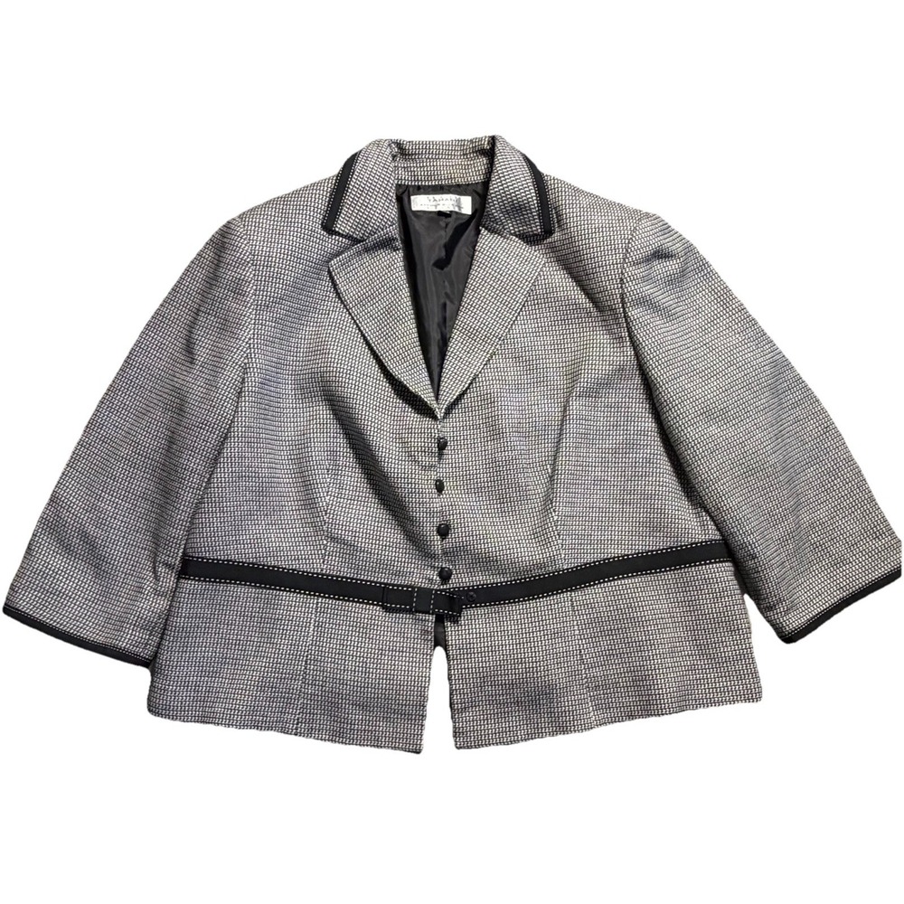 Tahari Arthur S‎ Levine Blazer Jacket Women 20W Black White Tweed Cropped Career
